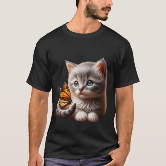 T-shirt Cute Kitten with Butterfly on Tail Art ✨🐾🦋 (Devant)