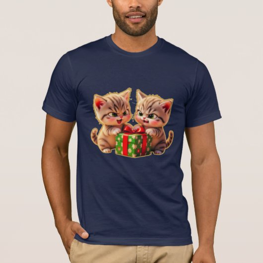 T-shirt **Cute Kittens Fighting Over a Gift – Funny Christ (Devant)