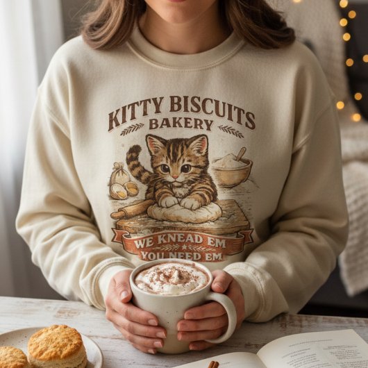 T-shirt Cute Kitty Biscuits Bakery "We Knead 'Em" Pun