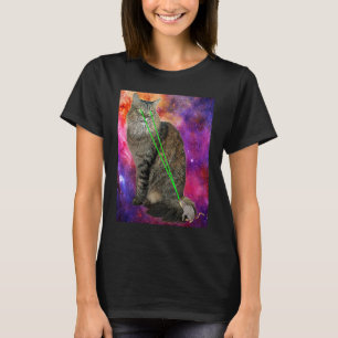 T-shirt Cute Kitty Chat Avec Laser Beam Eyes Galaxy Backgr