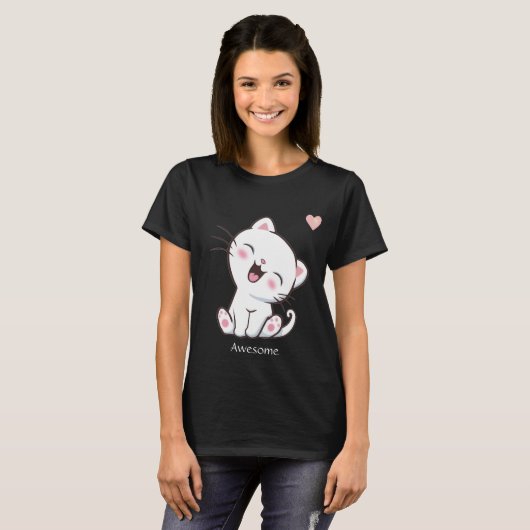 T-shirt Cute Kitty Chat & Coeur (Devant entier)
