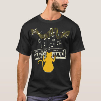 T-shirt Cute Kitty Chat Jouer Piano Instrument avec musiqu