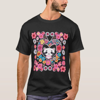 T-shirt Cute Kitty Et Fleurs