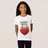 T-Shirt Cute Kitty Visage Chat Coeur rouge (Devant entier)