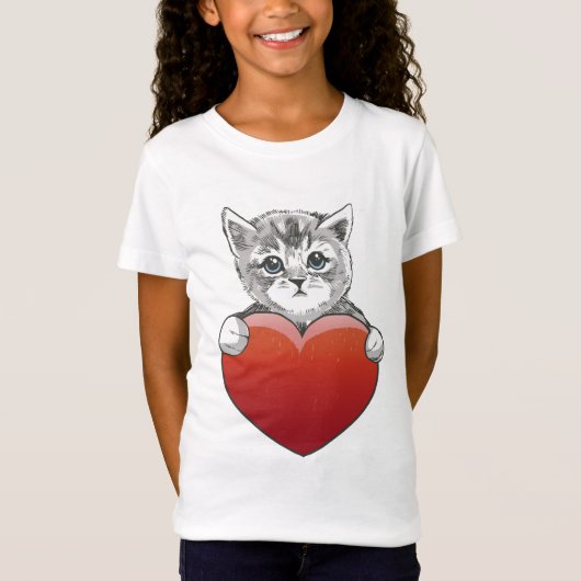 T-Shirt Cute Kitty Visage Chat Coeur rouge (Devant)
