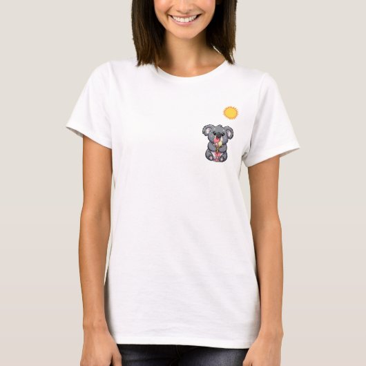 T-shirt Cute Koala Eating Melting Ice Cream Under Hot Sun (Devant)