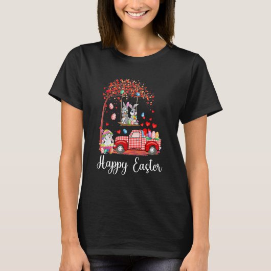 T-shirt Cute lapin lapins Camion Rouge Chasse d'oeufs Joye (Devant)