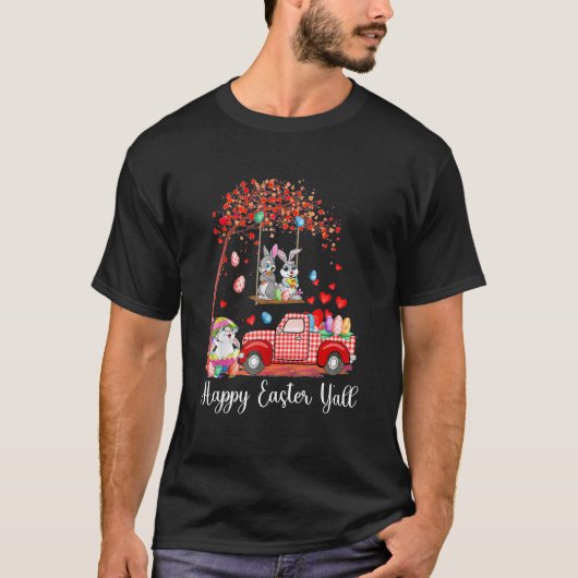 T-shirt Cute lapin lapins Camion Rouge Chasse d'oeufs Joye (Devant)