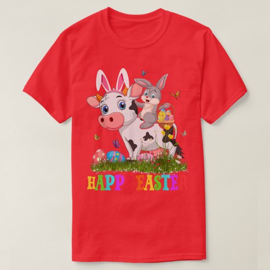 T-shirt Cute Lapin Riding Vache de Pâques Oeuf Mignonne Ra (Design devant)