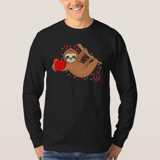 T-shirt Cute Lazy Sloth Holding Heart Love Sloth Valentine (Devant)