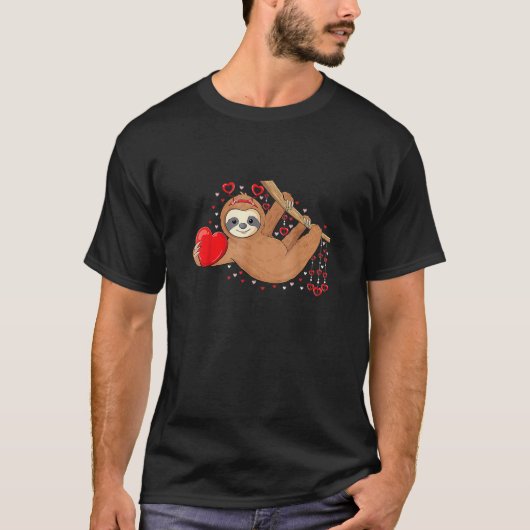 T-shirt Cute Lazy Sloth Holding Heart Love Sloth Valentine (Devant)