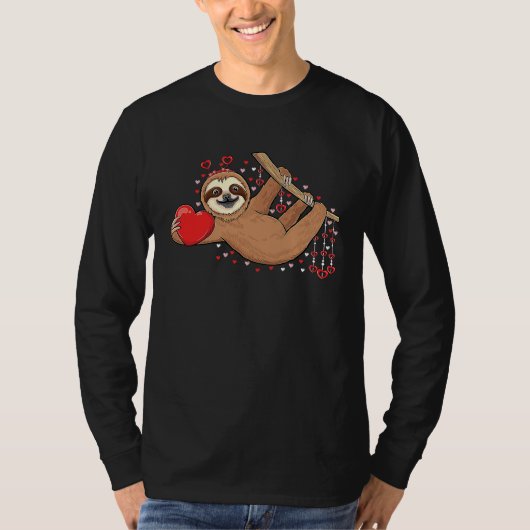 T-shirt Cute lazy sloth holding heart love sloth valentine (Devant)