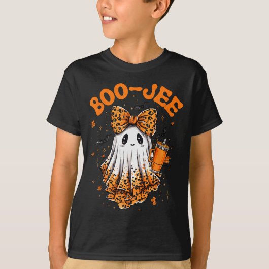 T-shirt Cute Leopard Boo Jee Ghost Coffee Halloween Costum (Devant)