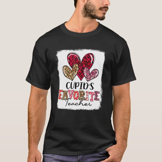 T-shirt Cute Leopard Heart Cupid's Favorite Enseignant Val (Devant)