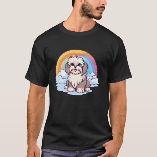T-shirt Cute Lhasa Apso Rainbow Cloud Kawaii Chien Chien C (Devant)