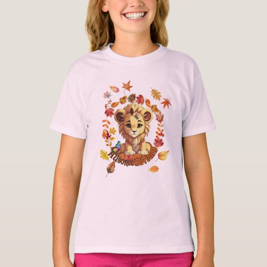 T-shirt Cute Lion “Ausome Autumn” Design – Fall Autism (Devant)