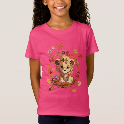 T-Shirt Cute Lion “Ausome Autumn” Design – Fall Autism  (Devant)