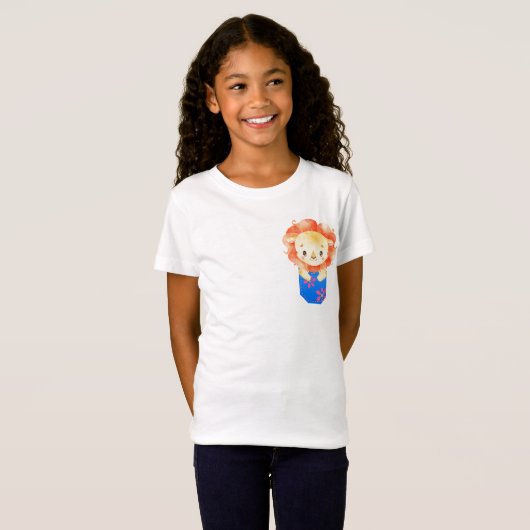 T-Shirt Cute Lion Cub dans une poche bleue imprimée (Devant entier)