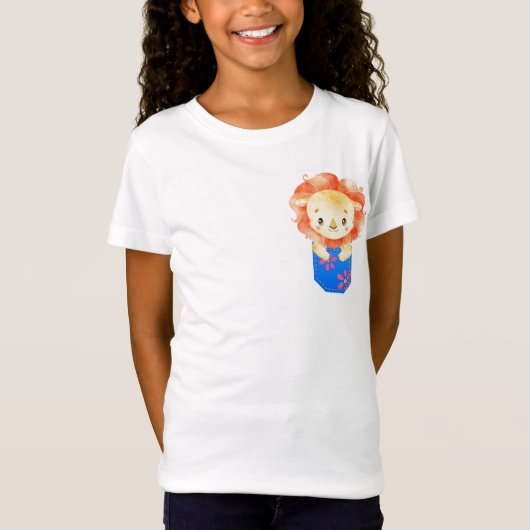 T-Shirt Cute Lion Cub dans une poche bleue imprimée (Devant)