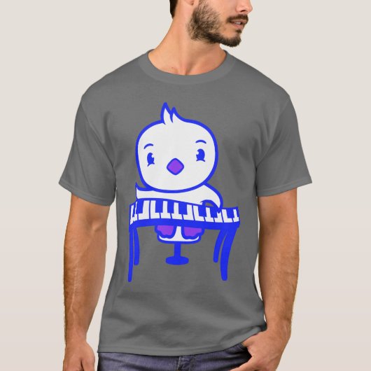 T-shirt Cute Little Duck Chick Bird Playing Keyboard Music (Devant)