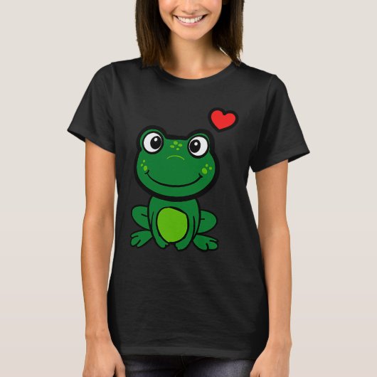 T-shirt Cute little green frog with hearts (Devant)
