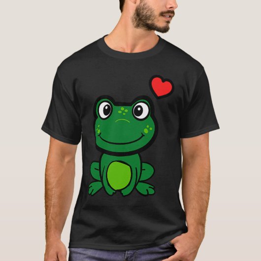 T-shirt Cute little green frog with hearts (Devant)