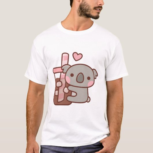 T-shirt Cute Little Koala Bear Hugging Iced Coffee (Devant)