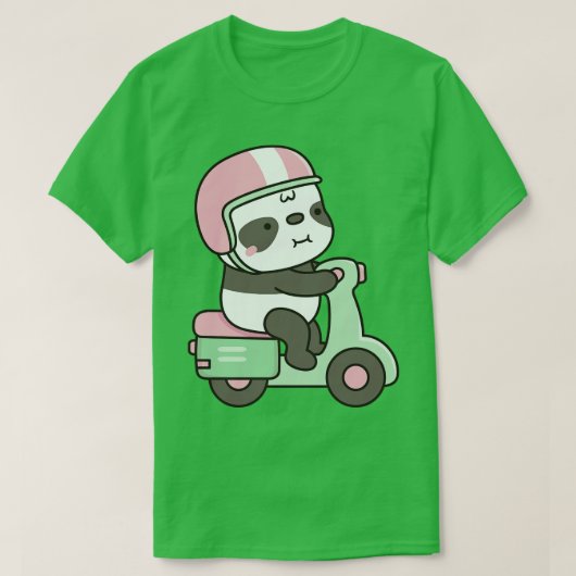 T-shirt Cute Little Panda Riding Green Scooter (Design devant)