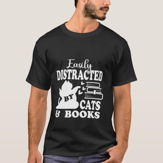 T-shirt Cute livre de chat Lover facilement distrait par l (Devant)