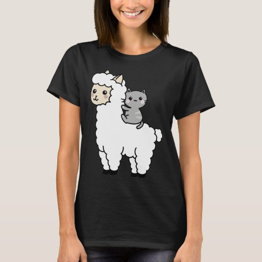 T-shirt Cute Llama Cat Best Friends (Devant)