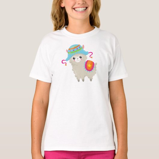 T-shirt Cute Llama, Little Llama, Alpaca, Llama Avec Casqu (Devant)