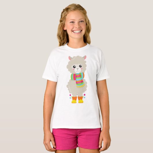 T-shirt Cute Llama, Petite Llama, Alpaga, Llama Avec Échar (Devant entier)