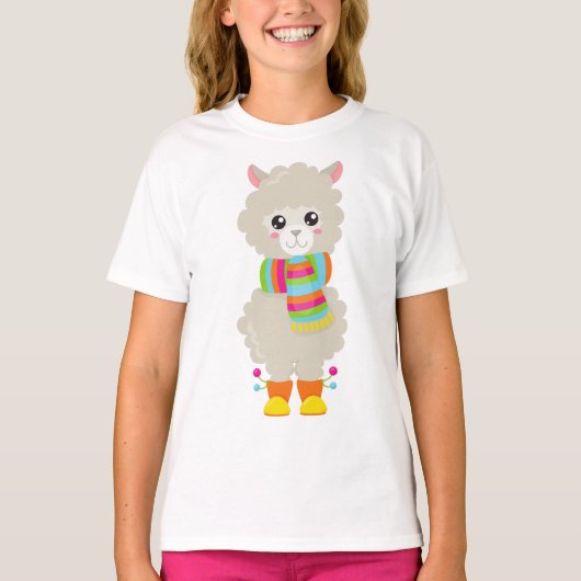 T-shirt Cute Llama, Petite Llama, Alpaga, Llama Avec Échar (Devant)