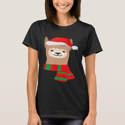 T-shirt Cute Llama Santa Hat (Devant)