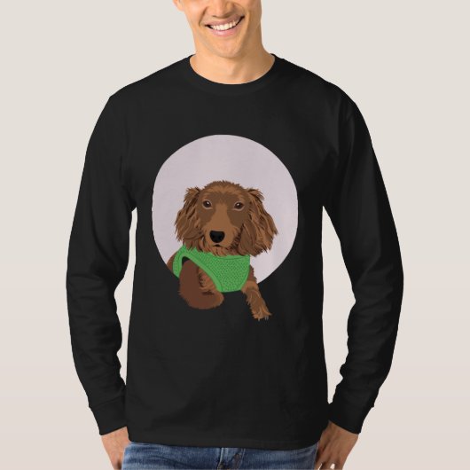 T-shirt Cute Long Haired Dachshund (Devant)