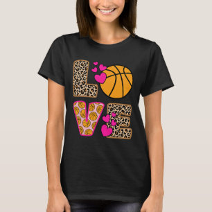 T-shirt Cute Love Basketball Leopard Print Women Girls Bas