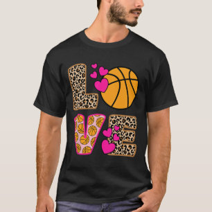 T-shirt Cute Love Basketball Leopard Print Women Girls Bas