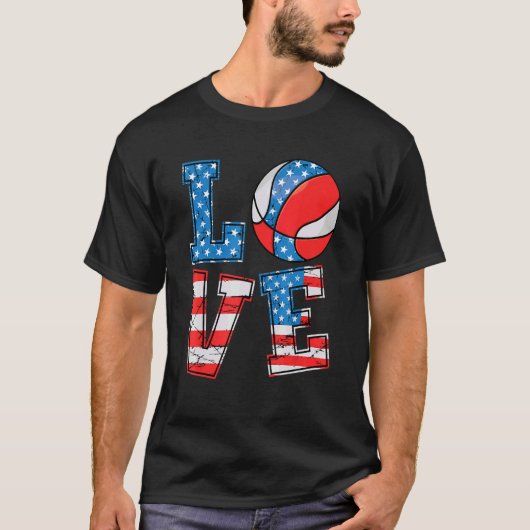 T-shirt Cute Love Basketball Usa Drapeau Femmes Filles Bas (Devant)