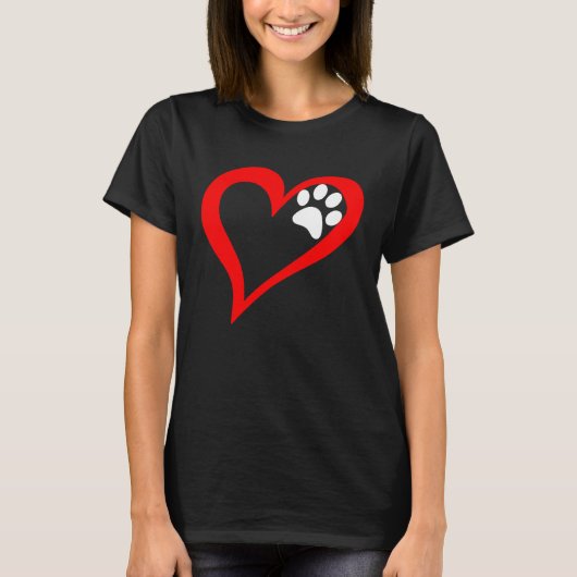 T-shirt Cute Love Heart Dog Cat Paw Print (Devant)