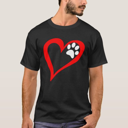 T-shirt Cute Love Heart Dog Cat Paw Print (Devant)