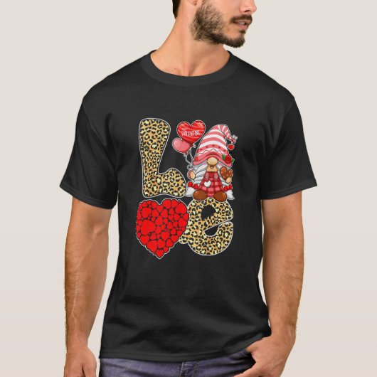 T-shirt Cute Love Heart Gnome Leopard Cheetah Print Valent (Devant)