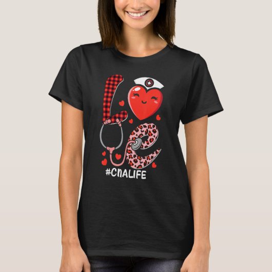 T-shirt Cute Love Heart Stethoscope CNA Nurse Life Valenti (Devant)