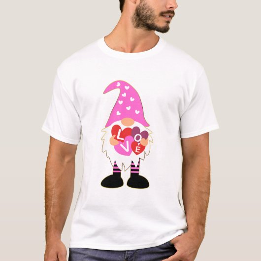 T-shirt Cute LOVE Pink Heart Valentine Gnome (Devant)