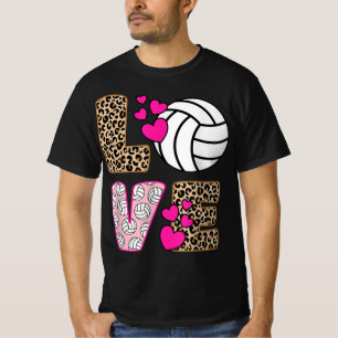 T-shirt Cute Love Volleyball Empreinte de léopard Femmes V