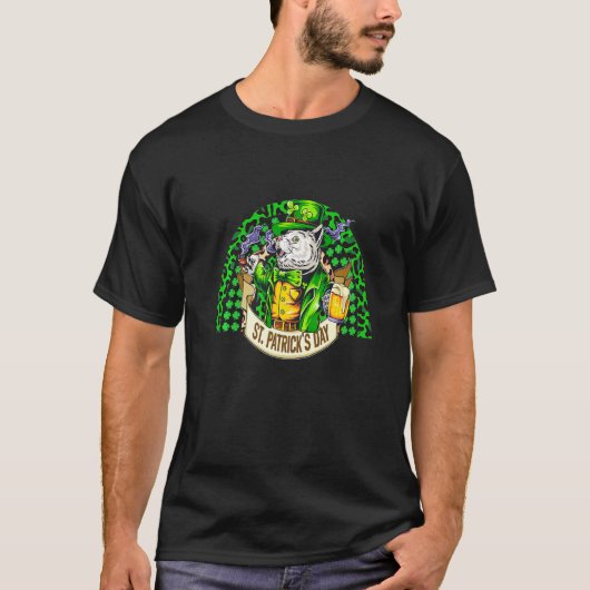 T-shirt Cute Lucky Cat Leprechaun Rainbow Shamrock St Part (Devant)