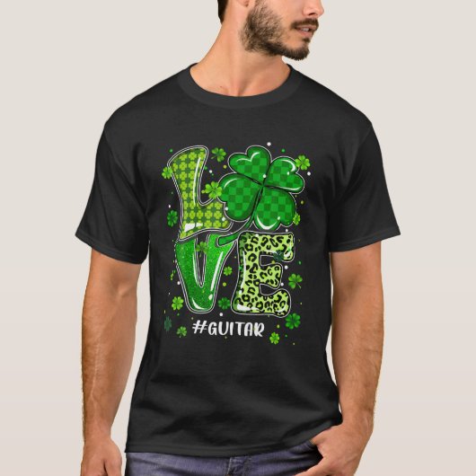T-shirt Cute Lucky Guitar Shamrock irlandais Happy St patr (Devant)