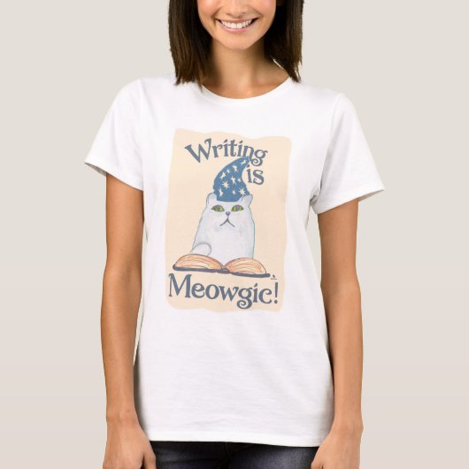 T-shirt Cute Magic Writing Cat Cartoon Art Design (Devant)