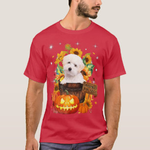 T-shirt Cute Maltipoo In Pumkins Halloween Autumn Leaves F