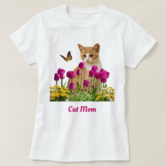 T-shirt Cute maman chat / Orange Tabby Chat Blanc (Design devant)