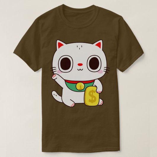 T-shirt Cute Maneki Neko Fortune Money Chat (Design devant)